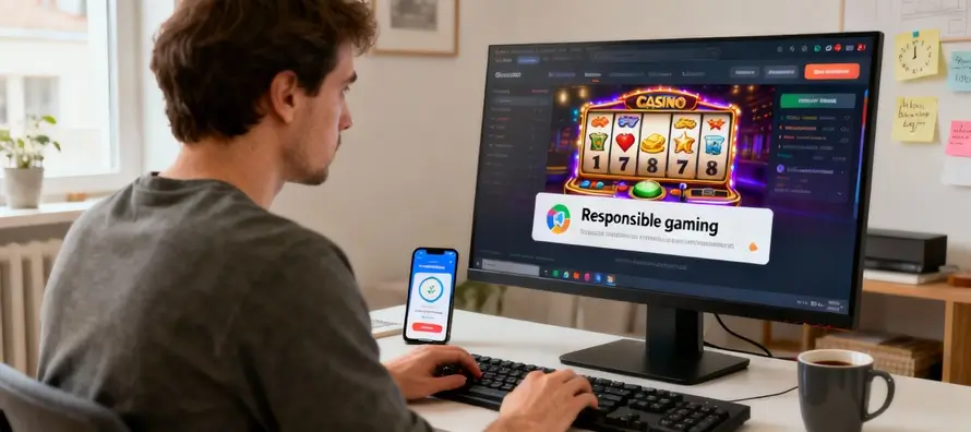 Vastuullinen pelaaminen mies tietokoneen ääressä