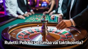 Rulettipyörä ja teksti