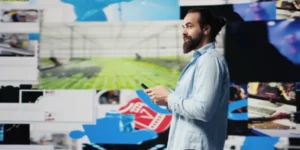 Espanjalaisen jalkapallon tilastoanalyysi mies lyömässä vetoa puhelimella